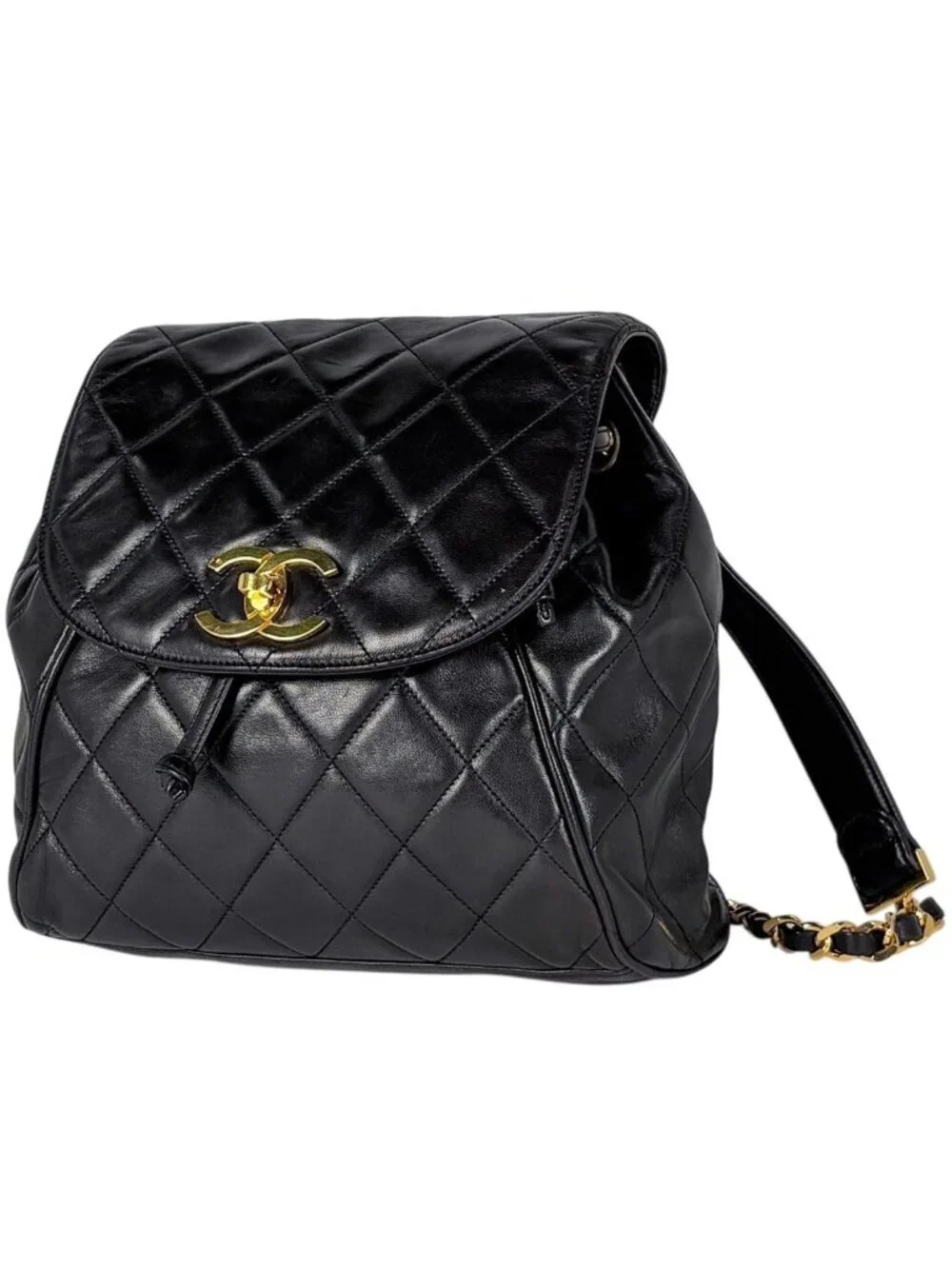 Chanel CC Logo Backpack Chain Leather Black